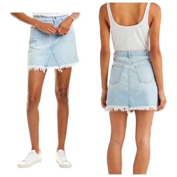 7 For All Mankind Fringed Denim Mini Skirt, Size  32 (jean sizing), New with tag - Picture 1 of 16